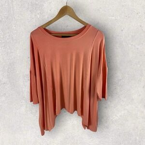 IMAN Global Chic Flowy Dolman‎ Sleeve Rayon Knit Popover Top Coral Orange Large